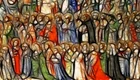Das Bild zeigt eine große Ansammlung von Menschen in verschiedenen Farben und Kleidungen. Die Figuren sind in einem stilisierten, malerischen Stil dargestellt und wirken chaotisch, jedoch lebendig, und vermitteln eine Stimmung von Gemeinschaft oder Feierlichkeit.